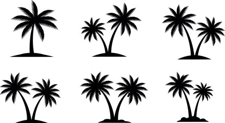Tropical palm tree silhouettes set collection isolated on white background for beach, summer, nature, travel, logo, and design themes