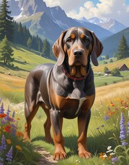 Dog in a scenic meadow