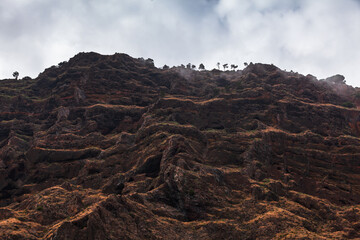 Madeira, Portugal. Rugged cliff and layered rock formations