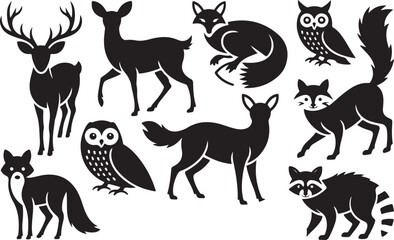 Forest Friends Deer, Fox, Owl, Raccoon - Silhouette Illustrations