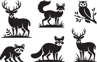 Forest Friends Deer, Fox, Owl, Raccoon - Silhouette Illustrations