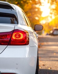White car rear in autumn light