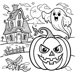 halloween pumpkin and ghost