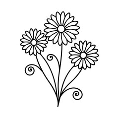 Elegant black and white line drawing bouquet vector art scalable floral illustration