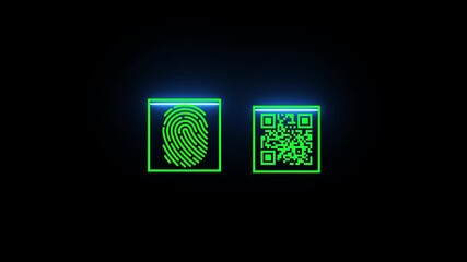 “Neon Fingerprint and QR Code Technology Concept” - Powered by Adobe