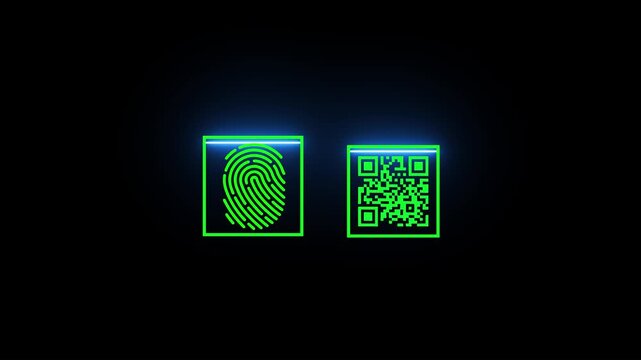 “Neon Fingerprint and QR Code Technology Concept” - Powered by Adobe