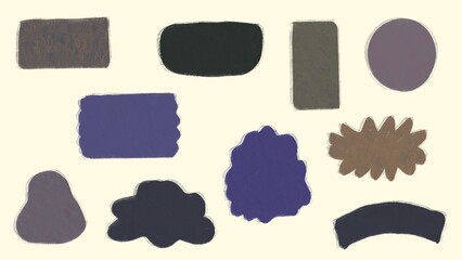 Assorted Purple and Gray Paper Shapes on Cream Background: Abstract Geometric Collage, Craft Paper, Scrapbooking Elements, Isolated Art Supplies minimalist sticky pad design. Sticker element