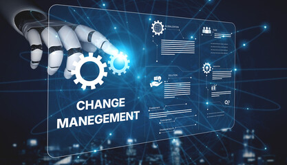 AI supports business transformation through change management strategies combining innovation, globalization, solution enablement, and team collaboration Vouch