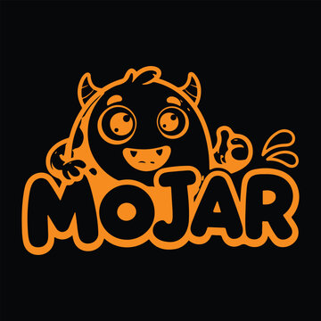 Cute Cartoon Monster with 'MoJAr' Text in Orange Silhouetted Design