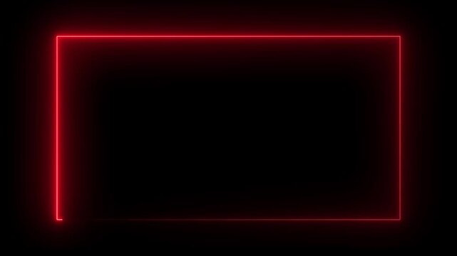 Glowing Neon Red Rectangle Frame Pulsating Animation on Black Background Futuristic Geometric