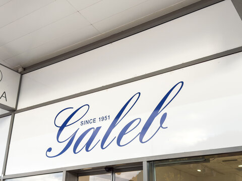 Ljubljana, Slovenia - October 02, 2025: Galeb brand storefront sign displaying elegant typography and established since 1951, showcasing a modern retail atmosphere with inviting design elements