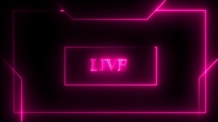 Glowing Neon Pink L I V E Text Overlay with Abstract Geometric Frame for Streaming and Broadcasting