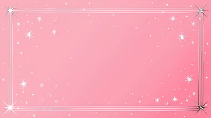 Pink background with silver frame, stars, and sparkles, for greeting cards or invitations