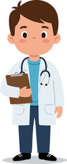 Fototapeta premium Cute Cartoon Style Doctor Boy Wearing Lab Coat Illustration