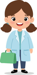 Obraz premium Cute Cartoon Style Smiling Girl Doctor with Green Bag Illustration