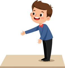 Cartoon Style Cheerful Little Boy Reaching Out with Open Hands Character