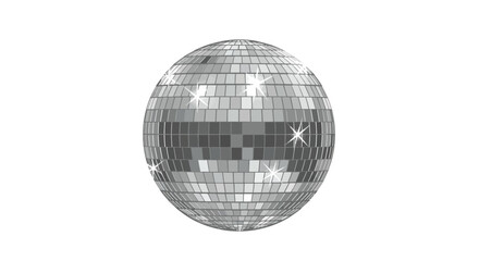 Shiny reflective disco ball with sparkling mirror tiles on white background