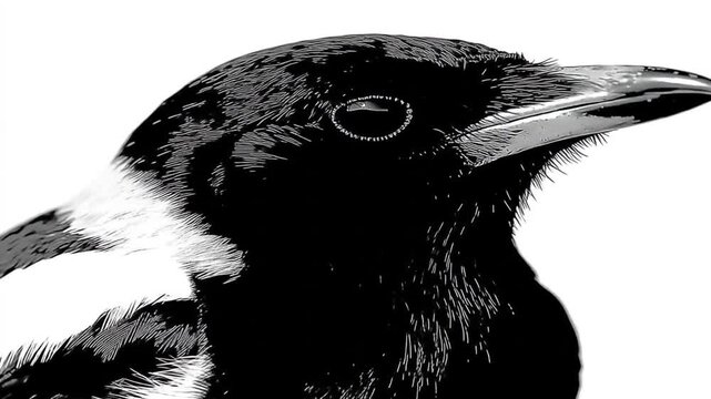 Closeup crow portrait monochrome