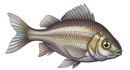 Detailed vector art of a crucian carp, a common freshwater fish, isolated on transparent background