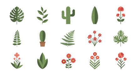 Pixel art plants flowers icon set, vector illustration, isolated on transparent background svg.