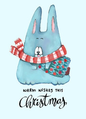 christmas card with cute bunny