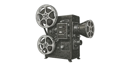 Obraz premium Vintage film projector in detailed engraved style for retro cinema themes