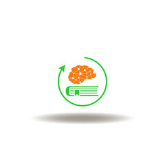 Vector illustration of round arrow with brain and book. Icon of artificial intelligence machine learning. Symbol of LLM Large Language Model AI Technology.