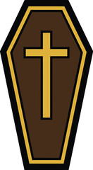 Obraz premium Coffin cross logo illustration, stylized digital logo design featuring a coffin with a Christian cross symbol, solemn emblem concept for memorial services, faith-based branding, religious artwork, 