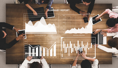 A dynamic group of professionals gathers around a wooden table, deeply engaged in analyzing business reports and data charts, fostering collaboration and insights. Impute