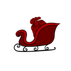 Christmas Santa Claus sleigh illustration with festive decorations and holiday gifts