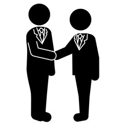 ビジネスマンが握手するピクトグラムシルエットアイコン