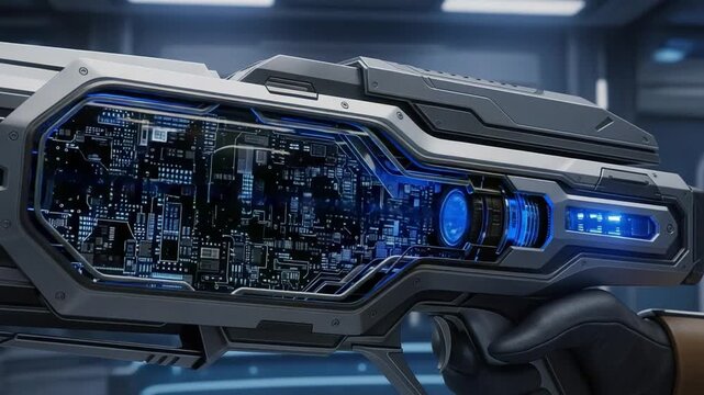 Futuristic Handheld Energy Weapon with Pulsating Energy Display and Advanced Technology Integration, Showcasing a Glimpse of Cutting-Edge Sci-Fi Design and Engineering Marvel