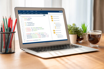 Fototapeta premium Coding and programming software developed for brisk school education. Simplified program, easy software for student children to study basic coding and programming at school classroom.