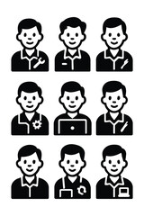funny cartoon people and man icons set
