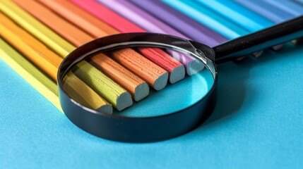 Vibrant bar graph viewed through magnifying glass against a bright blue backdrop