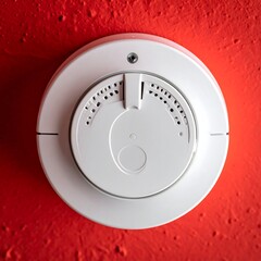 White smoke detector on red wall