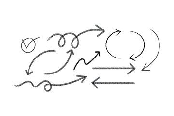 Hand drawn arrows and symbols for direction and process