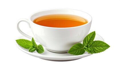 White teacup with mint