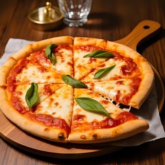 pizza on a wooden board