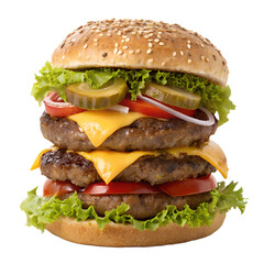 Double cheeseburger on transparent background