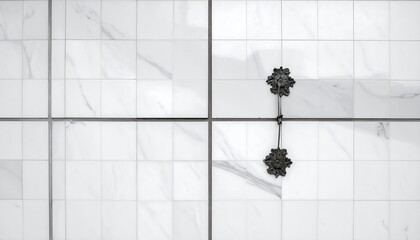 White tile floor with metal accents
