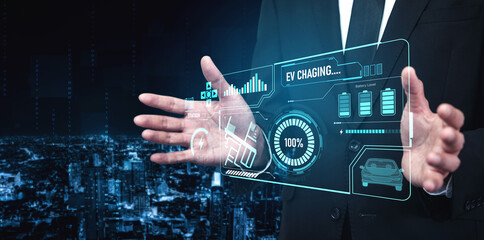 Charging interface for electric vehicles showing real-time battery level, charging status, power...