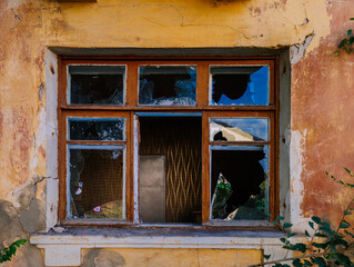 Broken window. Consequences of attack or disaster