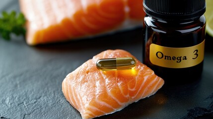 Omega 3 formula: soft capsule, pure essence, lipid aid, cognitive support, joint relief, golden shape, health boost, dietary source, smooth intake, essential nutrient, wellness detail