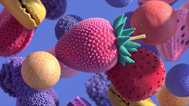 A colorful, detailed set of vibrant, stylish 3D objects that create original, striking, multicolored motion when animated. Video background, video image, video stereometry, and graphic video assets