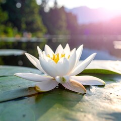 White water lily in sunlit pond