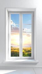 White window with sunset view