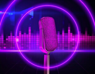 Purple microphone, neon rings, music
