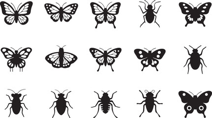 Butterflies and Insects Silhouettes Collection of Diverse Bug Icons