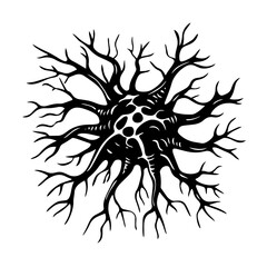 Tree root ball silhouette vector – tangled branching roots mass radial organic shape